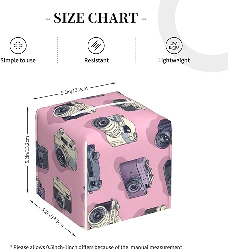 Miniatura 2 de Decorative Tissue Box Cover Square - Retro Camera Pink Print Leather Cube Tissue Box Holder Paper Case, Organizer Dispenser for Modern Home &
