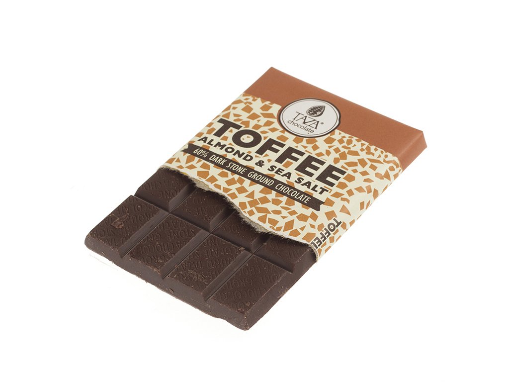 TAZA CHOCOLATE | 60% Dark Stone Ground Chocolate with Toffee, Almonds, and Sea Salt | 80G | Pack of 2 | Organic, Vegan, Gluten-Free