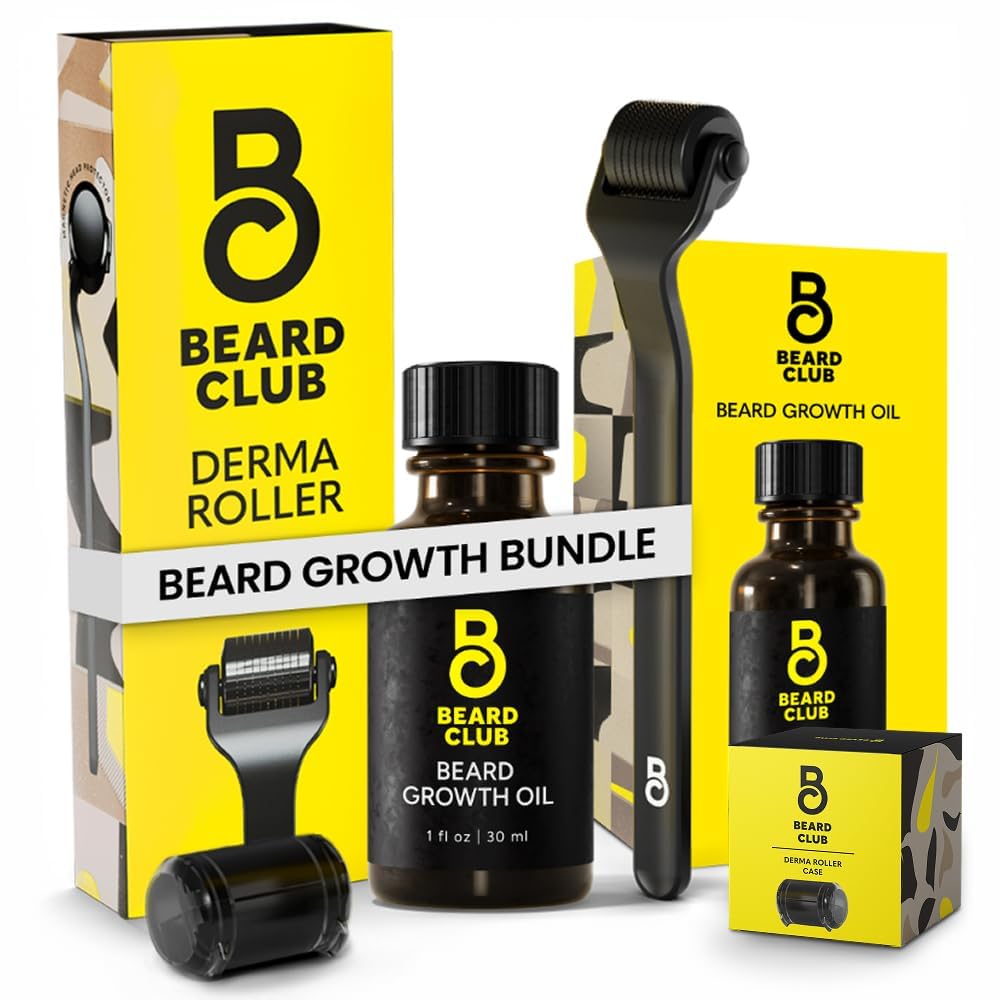 Beard Club Premium Derma Roller Beard Growth Oil - Microneedling Roller with 540 Titanium Microneedles for Face Body