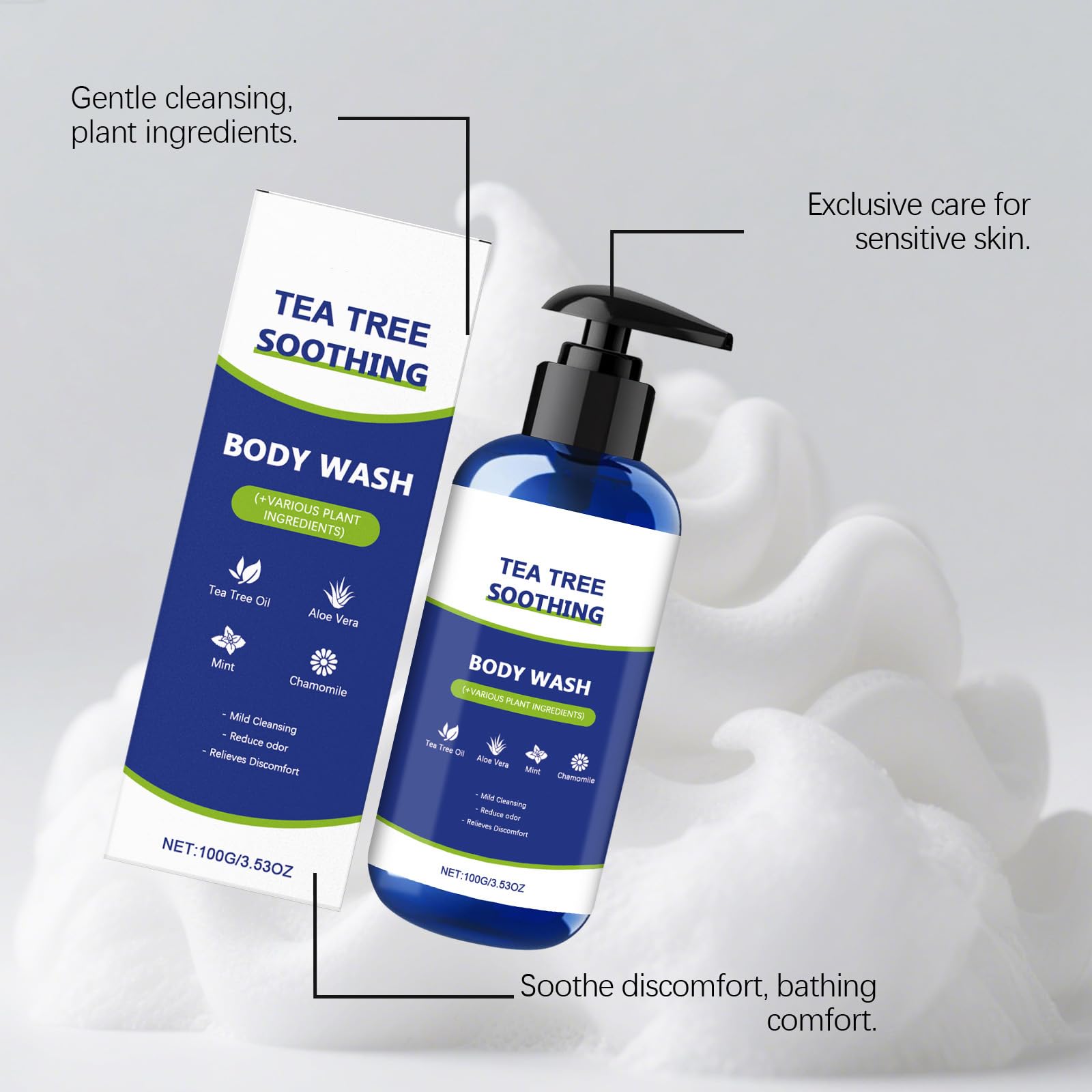 Tea Tree Gel doccia lenitivo con olio di tea tree e aloe vera, pulizia delicata per uomo e donna, aiuta a rinfrescare e ridurre l'odore del corpo, idratante per pelle liscia e sana (6 pezzi)