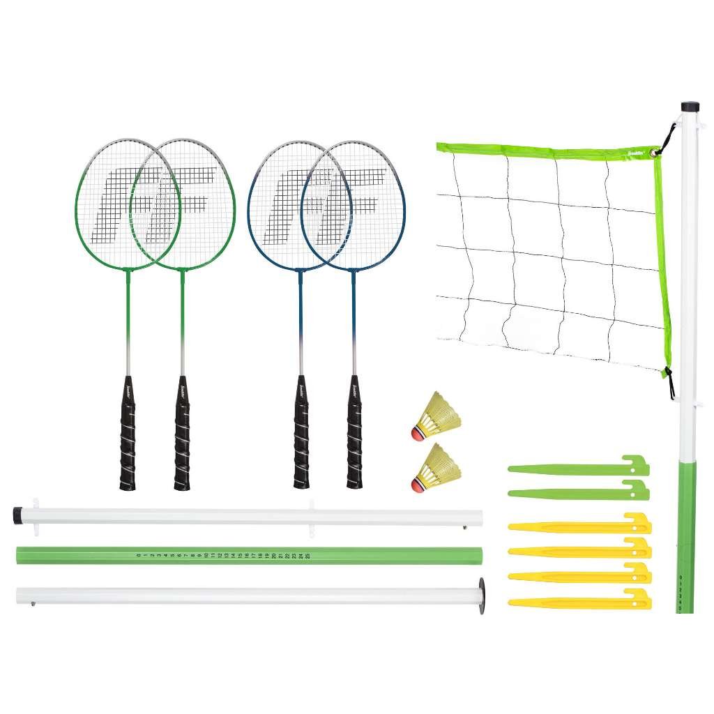 Franklin Sports Badminton Set - Portable Badminton Set - Adult and Kids Badminton Net - Perfect Backyard/Lawn Game - Includes 4 Badminton Racquets - Intermediate