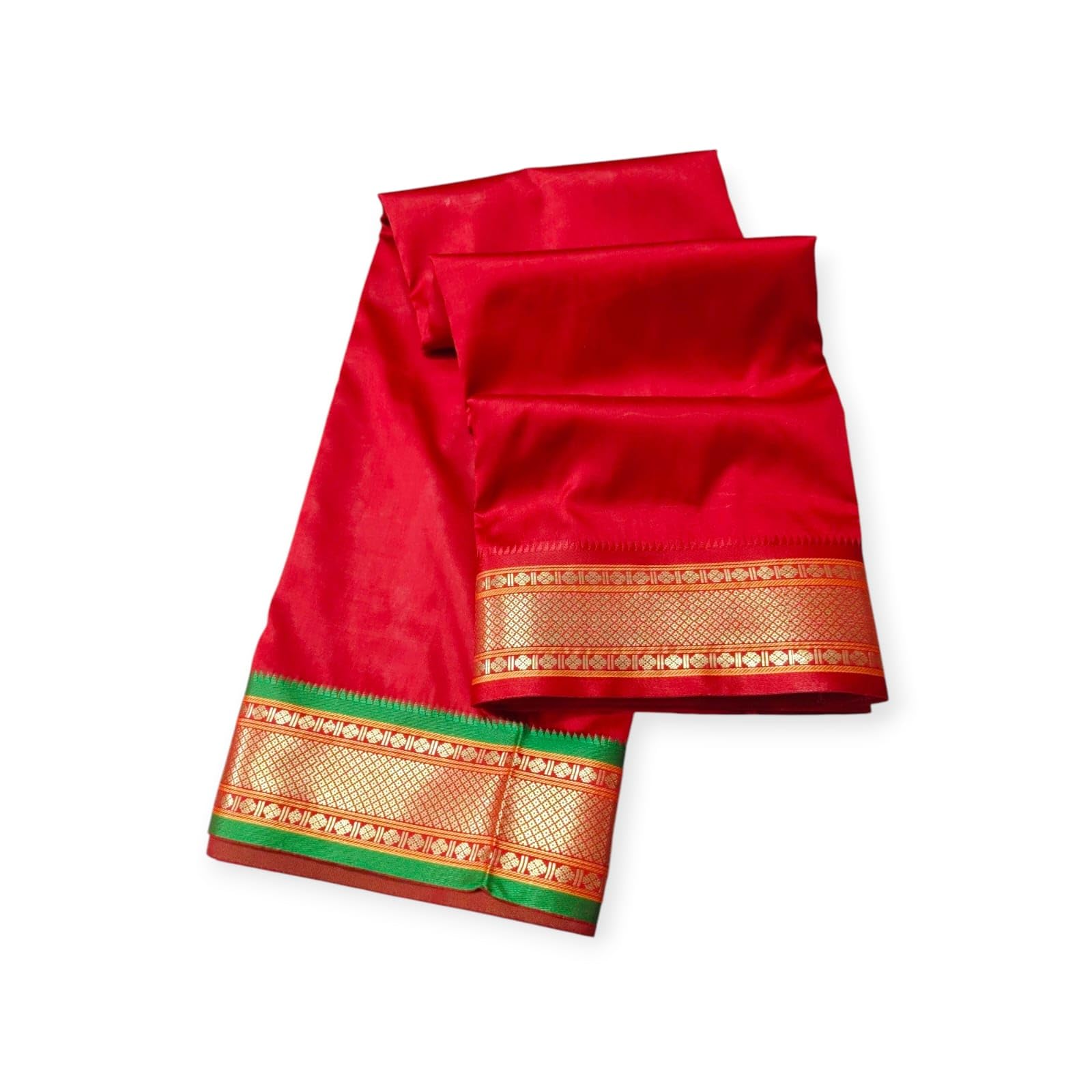 Ishrattextiles Silk Dhoti & Dupatta Red with Gold Zari Border, Set Mundu Style, Traditional Ethnic Wear for Men-picture-29