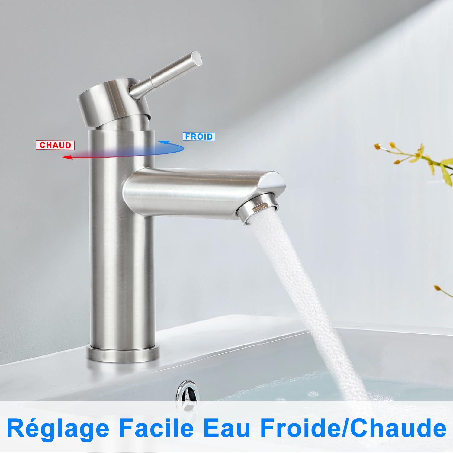 Robinet Salle de Bain Robinet Lavabo - Cascade Moderne Design Elégant Robinetterie Chromé Mitigeur en Inoxydable Eau Chaude et Froide Disponible