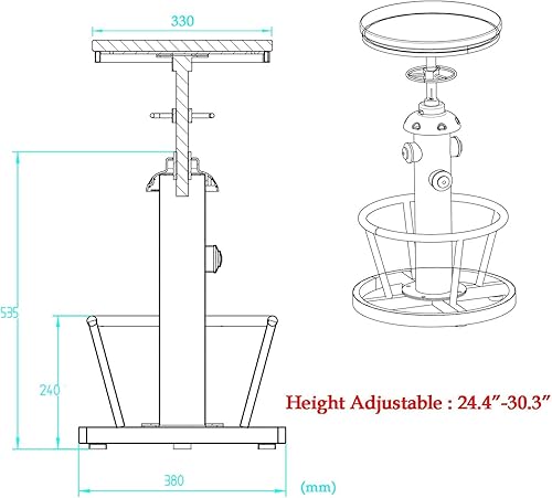 Miniatura 3 de Taburete de bar retro industrial giratorio para isla de cocina, 24.8-30.7 pulgadas, altura ajustable, diseño vintage de boca de incendios, taburetes