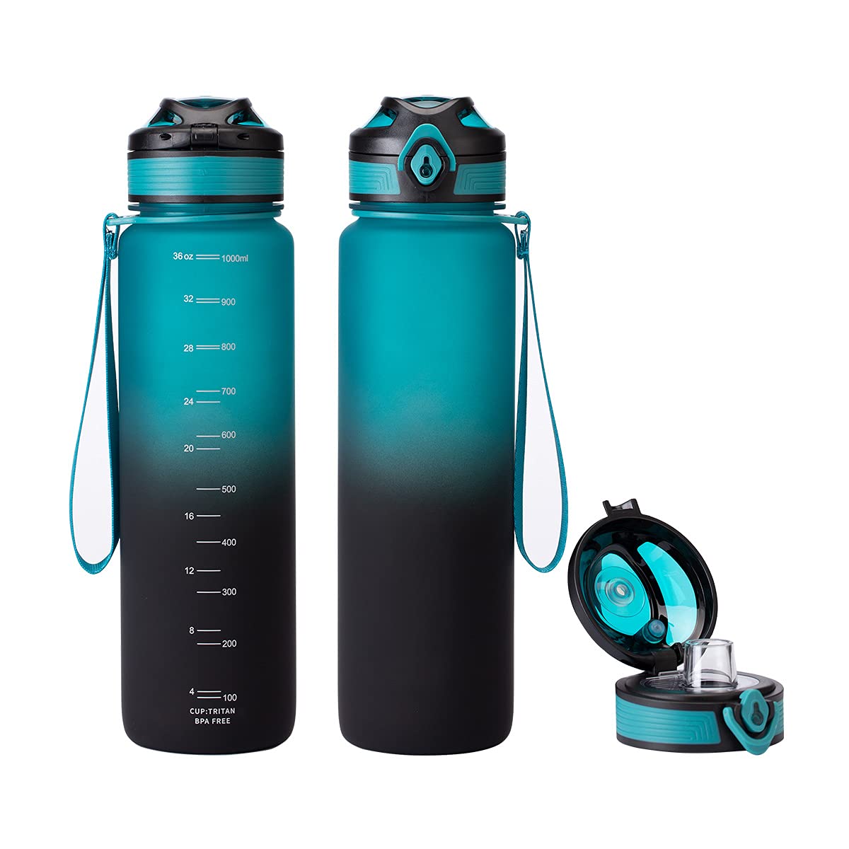 32oz Motivational Water Bottle with Time Marker to Drink, Tritan BPA-Free Leak Proof Lid with Infuser for Sports Outdoors Camping Cycling Fitness Gym Yoga Kids Adults (Cyan, 32oz/1000ml)