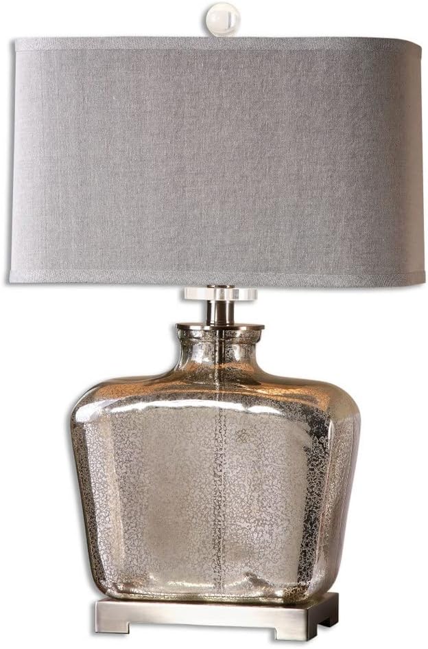 Speckled Mercury Glass Table Lamp with Gray Shade