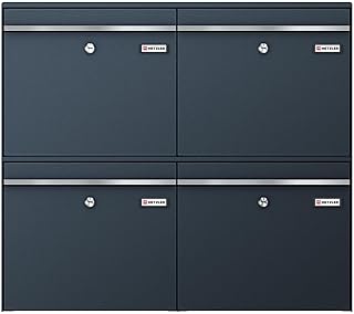 Metzler XXL Briefkastenanlage für 4 Parteien - Familienhaus aus massivem Stahl in Anthrazit RAL 7016 - mit austauschbarem namensschild - Wandmontage - 390 x 1031 x 116 mm - Bk212