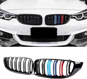 MAXDOM Replacement Front Upper Grill Fit for BMW (2014-2020) 4 Series F32 F33 F36 (2015-2019) F80 M3 F82 M4 – Gloss Black Double Slats Tricolor ABS Grille