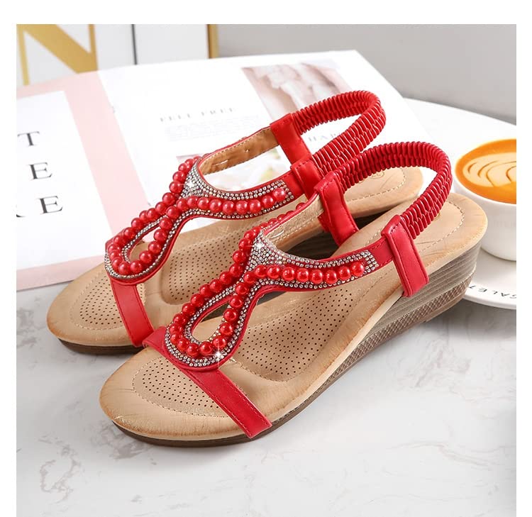SUYGGCK Sandalo donna strass perline zeppa sandali