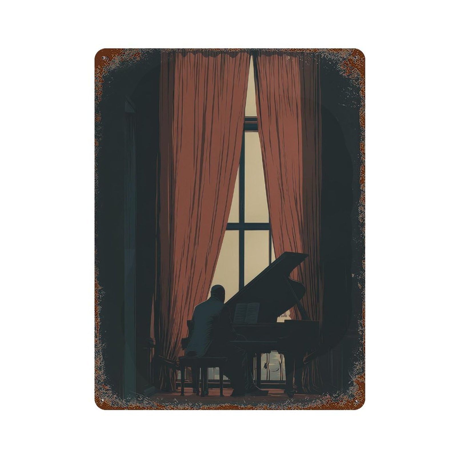 xiaoxiaoshen Piano Player. Minimalism Moody Interior Wall Decor Art Metal Tin Poster Modern Home Decor Art Home Bar Shop Decorations Vintage Sign 40x30cm