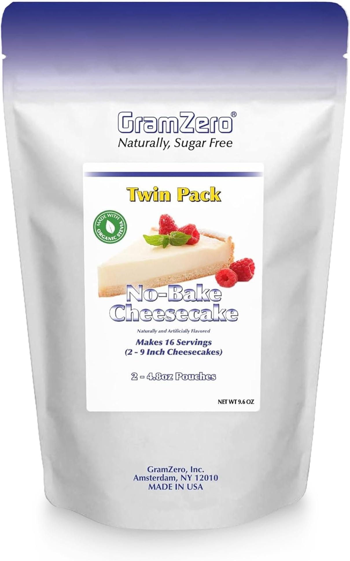 GramZero No-Bake Cheesecake Mix, Makes 2 Cheesecakes, Low Calorie, Stevia Sweetened