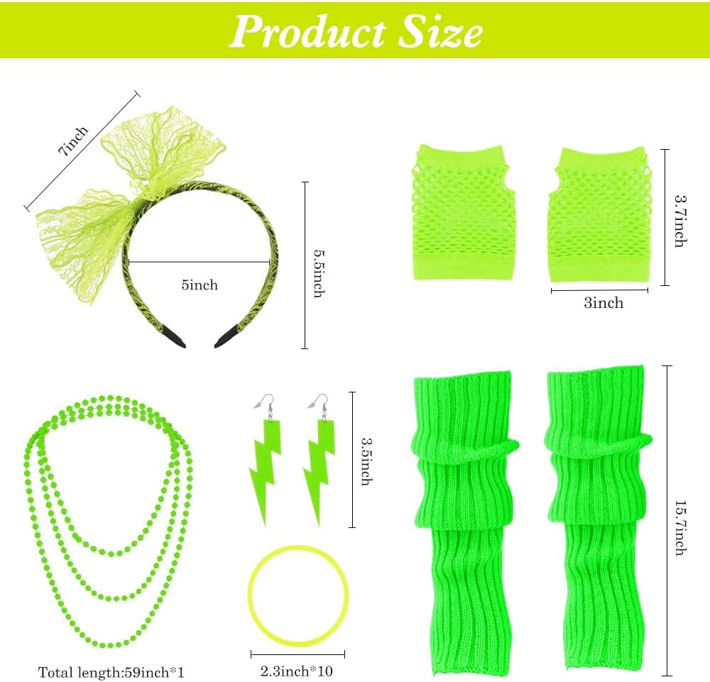 Women's Halloween Costumes,80s Outfit Woman,80s Accessories for Women,Neon Accessories for Disco Party (18 Pcs) - Image 3