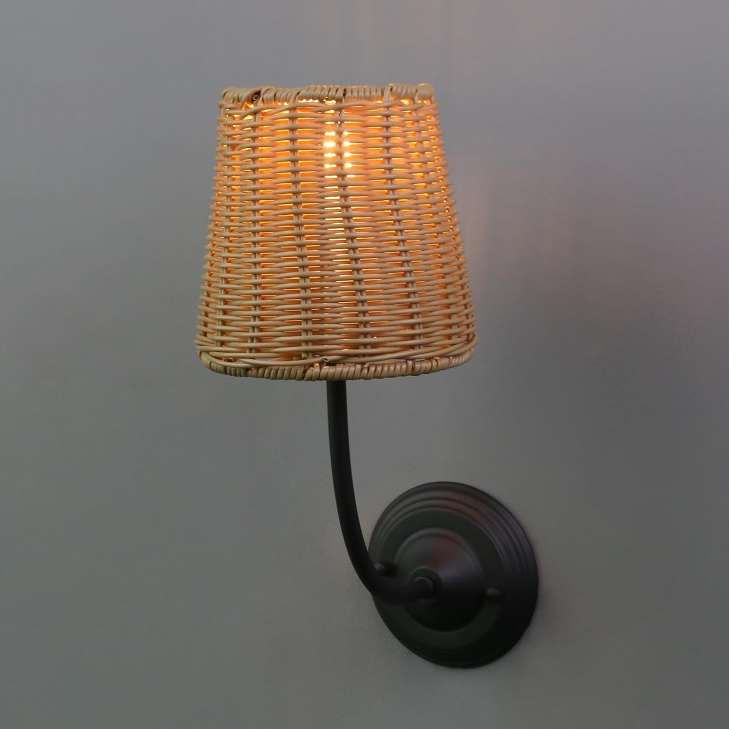 Yosoan Rattan Boho Wrapped Wall Sconce Light, Indoor Hardwired Gold Hand-Woven Farmhouse Vintage Wall Lamp, Brass Handmade Shade Wall Mount Fixture for Reading Bedside Bedroom Nursery Rustic(Antique)