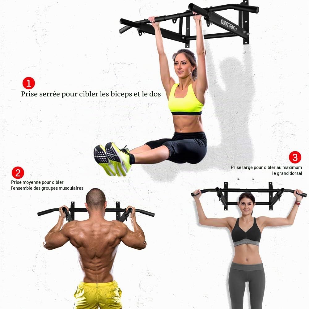 ONETWOFIT Barre de traction murale avec 6 trous plus stable pour une utilisation en intérieur et en extérieur, poids maximum : 200 kg OT103