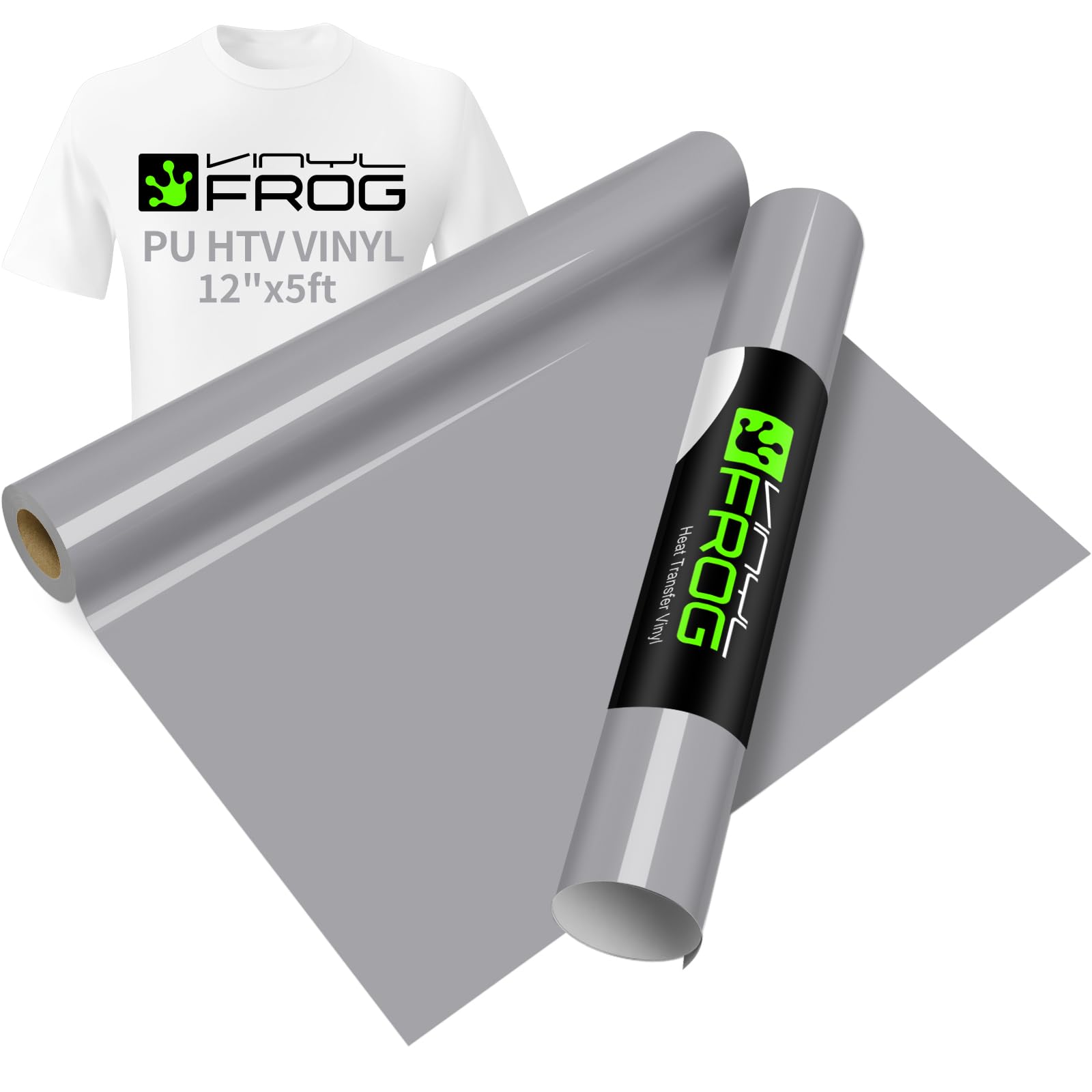 VINYL FROG Heat Transfer Vinyl Roll HTV Vinyl - 12"x5ft Grey Iron on Vinyl for T-Shirts, Heat Press Vinyl for DIY Craft Designs (Grey) — image 1