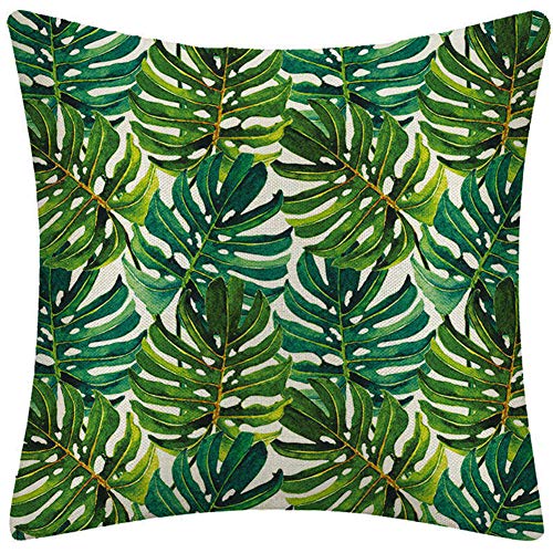 Algodón tropical y plantas de lino colcha funda de almohada decorativa de sofá cuadrada de 45x45 7