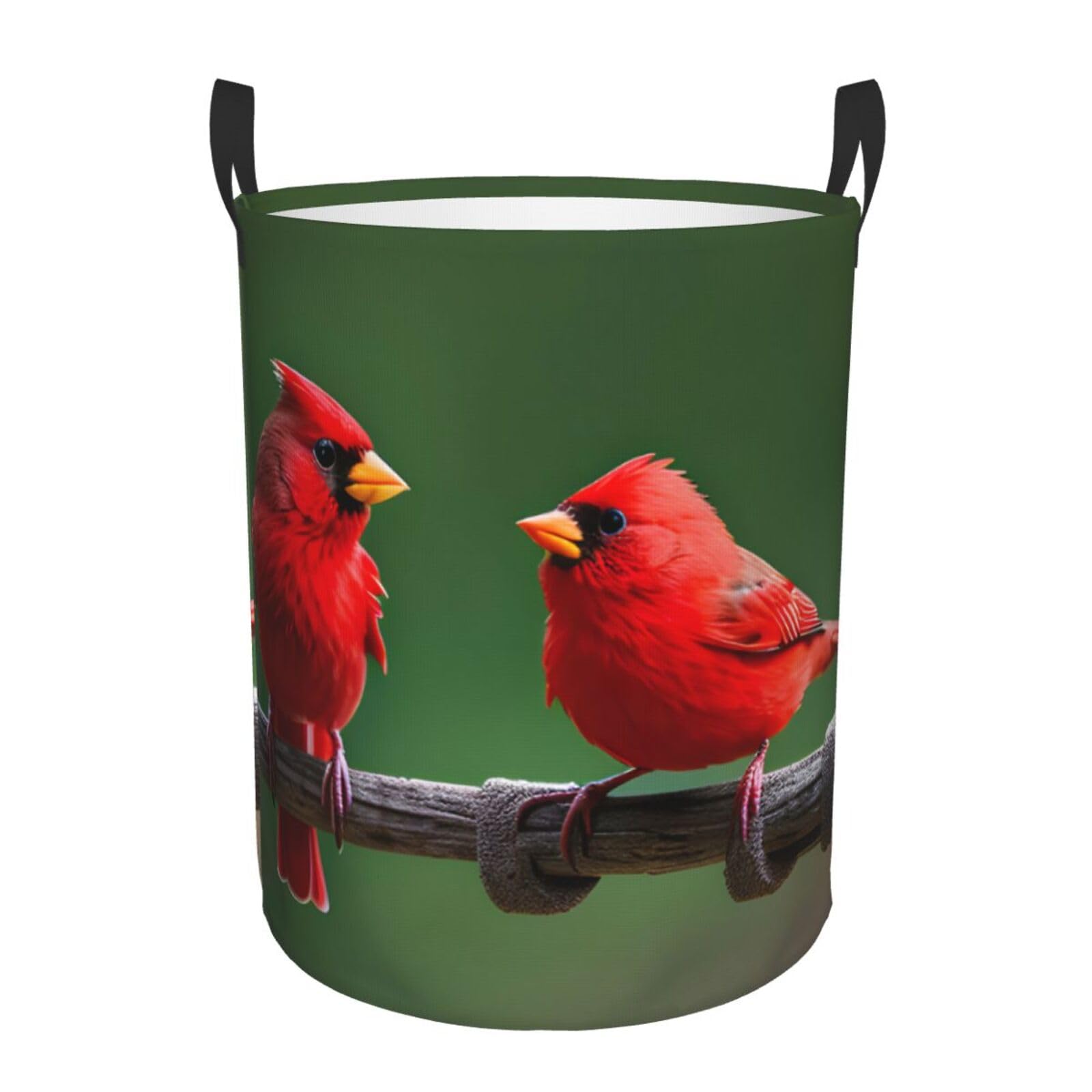 S Collapsible Laundry Hamper Round Red birds Print Storage