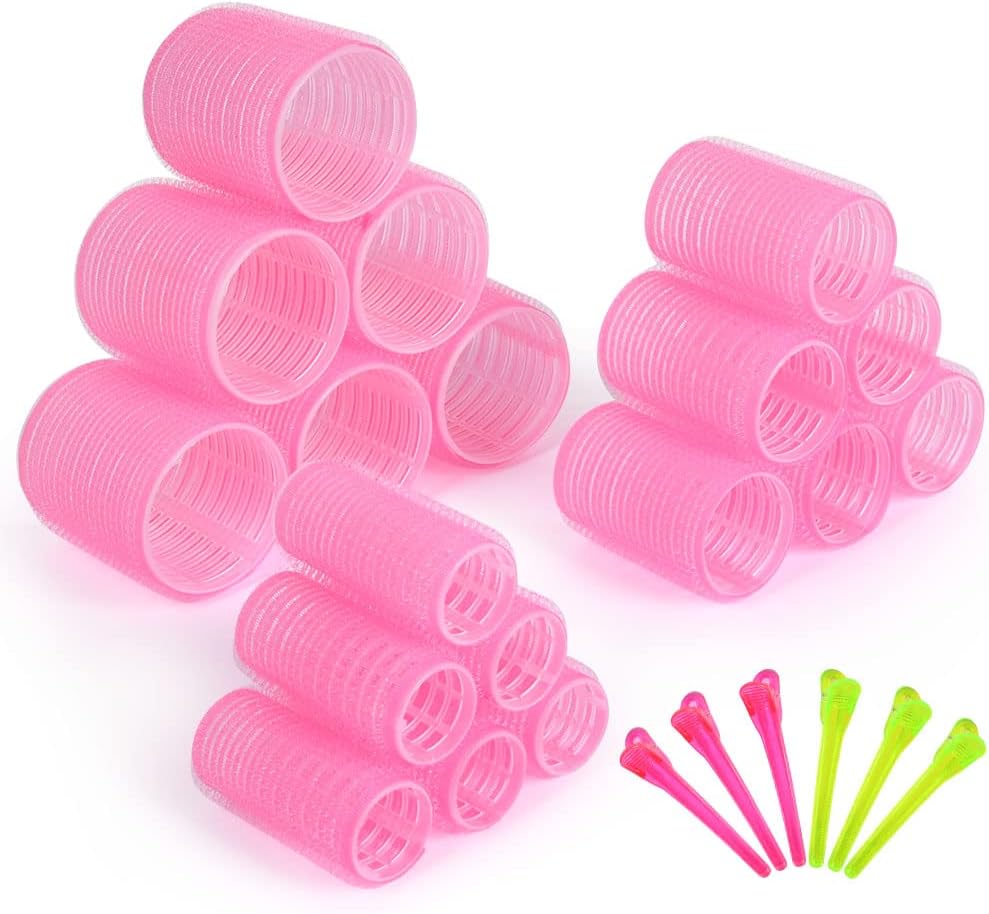 Haarrollers, 18-delige Haarkrulspelden-stylingkit met 16-delige Haarspelden, Grote Medium Kleine Zelf-griprollers voor Lang en Kort Haar, Geen Hitteschade DIY-haarstylingtools (25 mm, 36 mm, 48 mm)