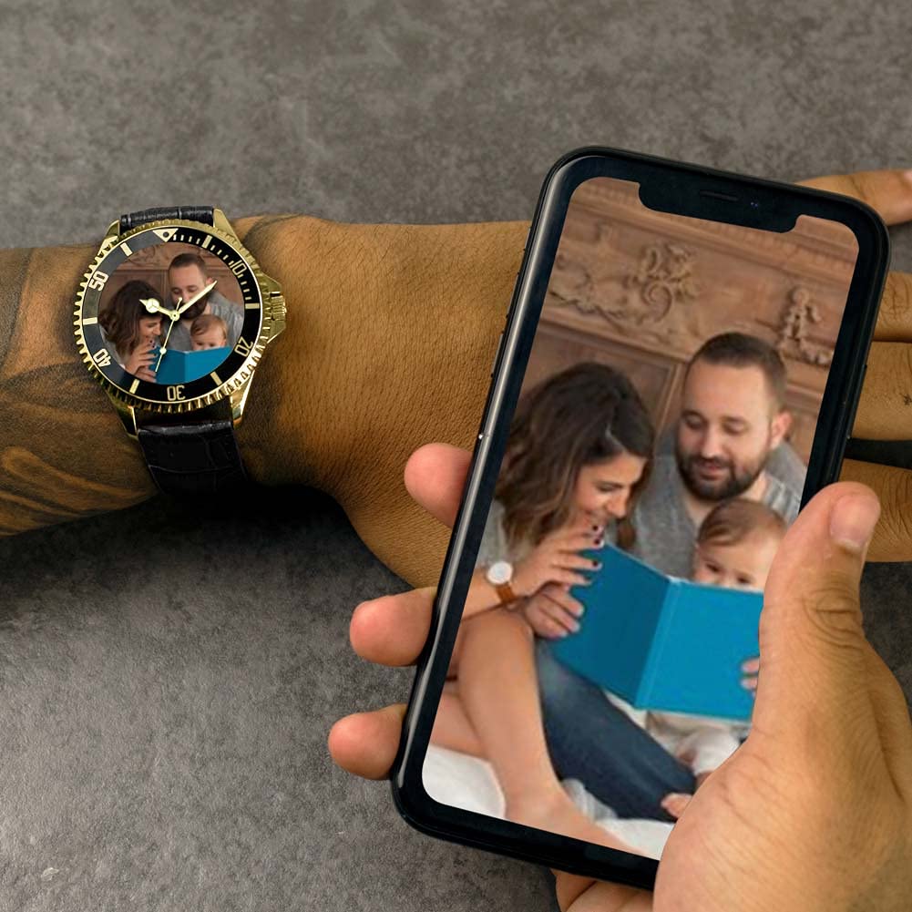 Personalisierte gravierbare Fotogeschenke für Männer und Jungen, Uhr mit analogem Quarzwerk, maßgeschneiderte Uhr