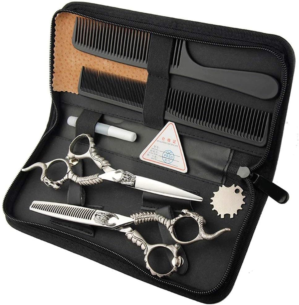 Hairdressing Scissors Barber Scissors Professional Sharp Stainless Steel Vintage Engraved-Handle Combination Set for Barber Shop,Salon and Home Use 6.0 Inches-Antelope