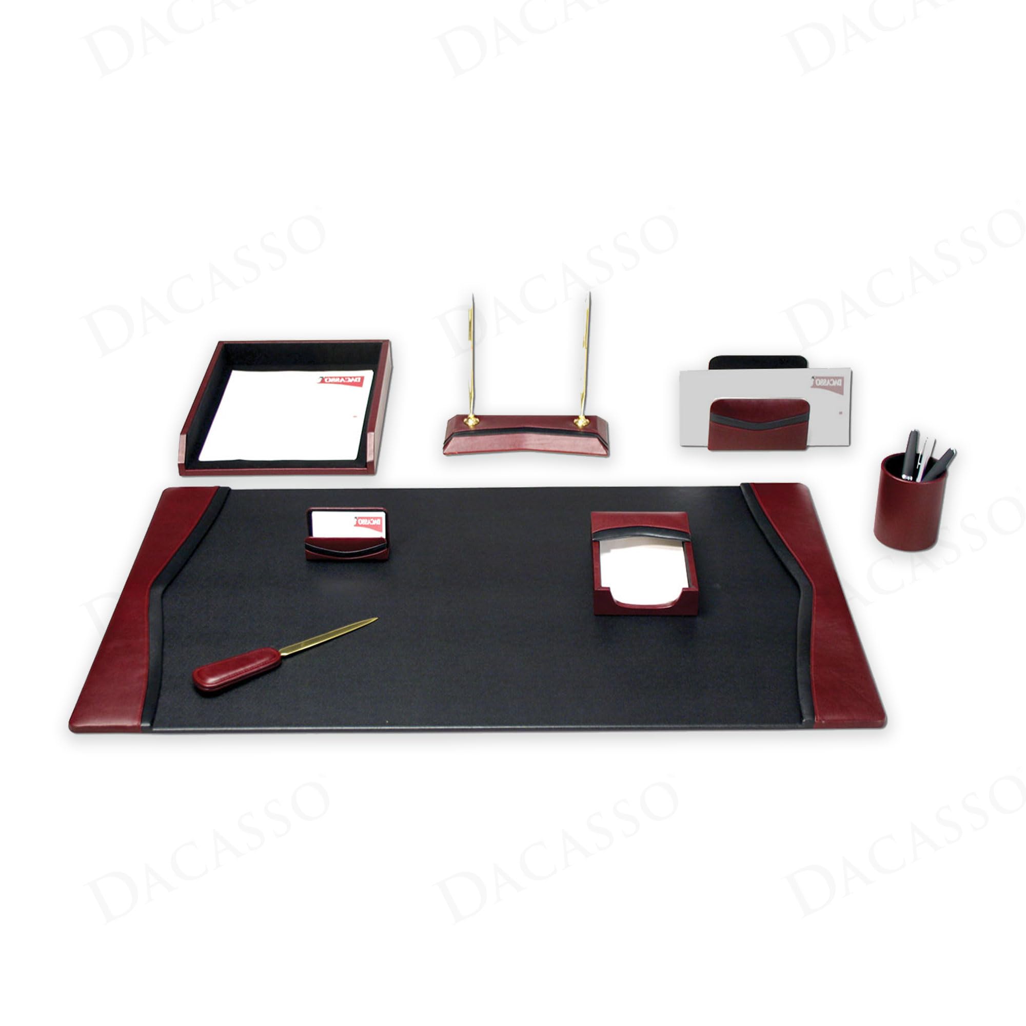 Dacasso 8-teiliges Schreibtischzubehör-Set aus Leder mit schwarzem Rand, Schreibunterlage, Unterlage und Schreibtisch-Organisations-Essentials – Executive Decor und Oberflächenschutz
