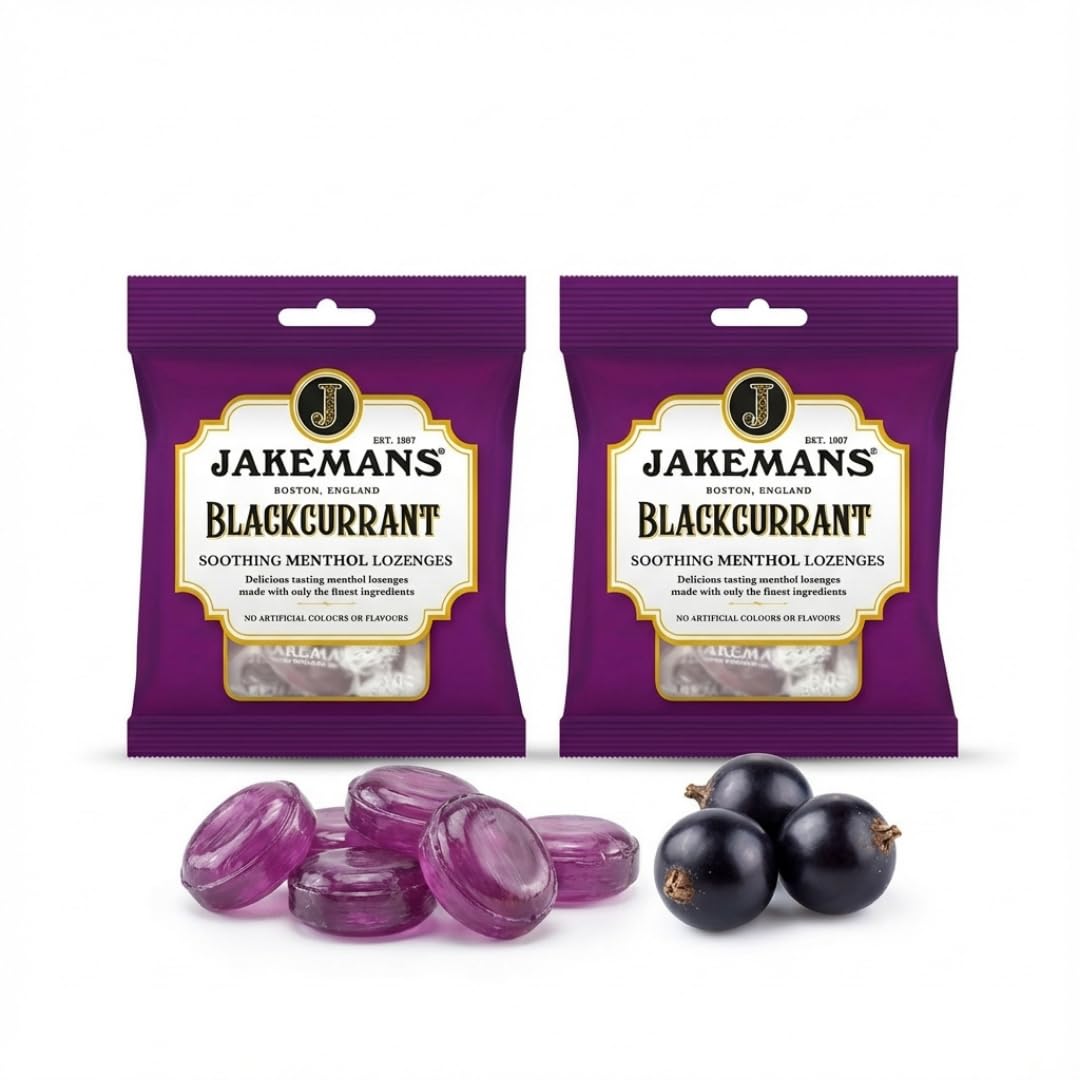 Jakemans Blackcurrant Boiled Sweets 2 x 73g - Traditional Hard Candy with Natural Flavour - Vegetarian, No Artificial Colours or Flavours