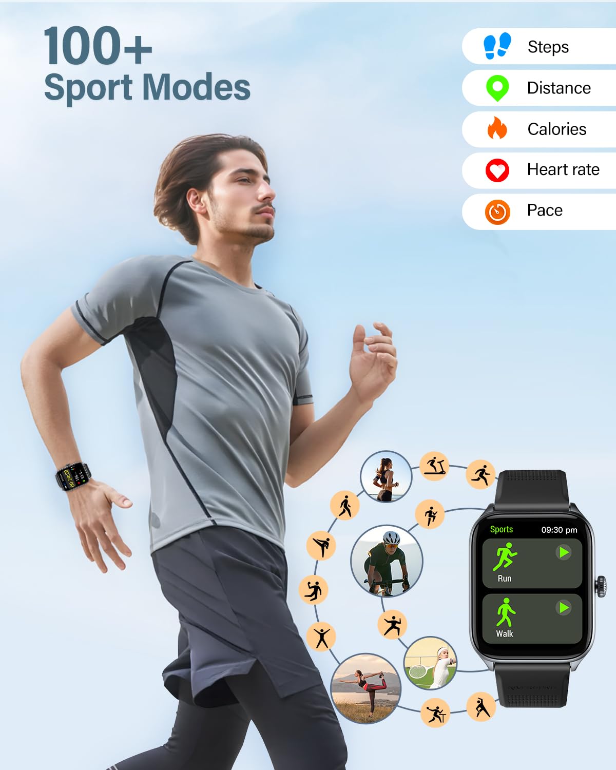 RIVERSONG Montre Connectée Homme Femme avec Appel Bluetooth, 1,85" Smartwatch, 100+ Modes Sportifs, Moniteur de Pouls/Sommeil/SpO2, Assistant Vocal, Compatible avec iPhone et Android, Gris Sidéral