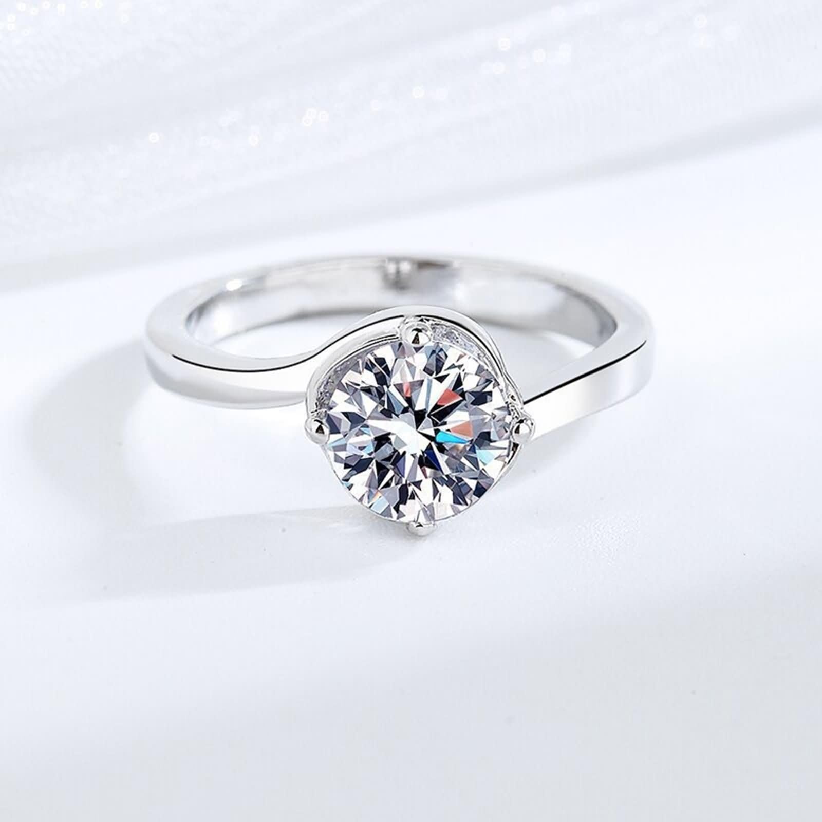 Obrączki ślubne z białego złota 375/585 / 750 damskie, 4 ząbki Solitaire okrągłe z diamentem 1 karat, pierścionek damski, pierścionek zaręczynowy, srebrny
