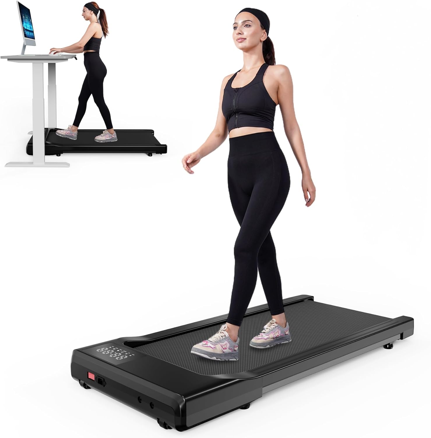 Smart Walking Pad Treadmill, Under Desk Treadmill for Office with Pitpat APP, Portable Walking Pad for Home Small, 2.5HP Compact Running Machine with Remote Control & LED Display, 300lbs Capacity