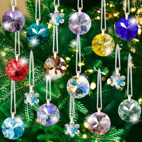 Worgree Crystal Christmas Ornaments Set, 16 Pcs Mini Colorful Crystal ...