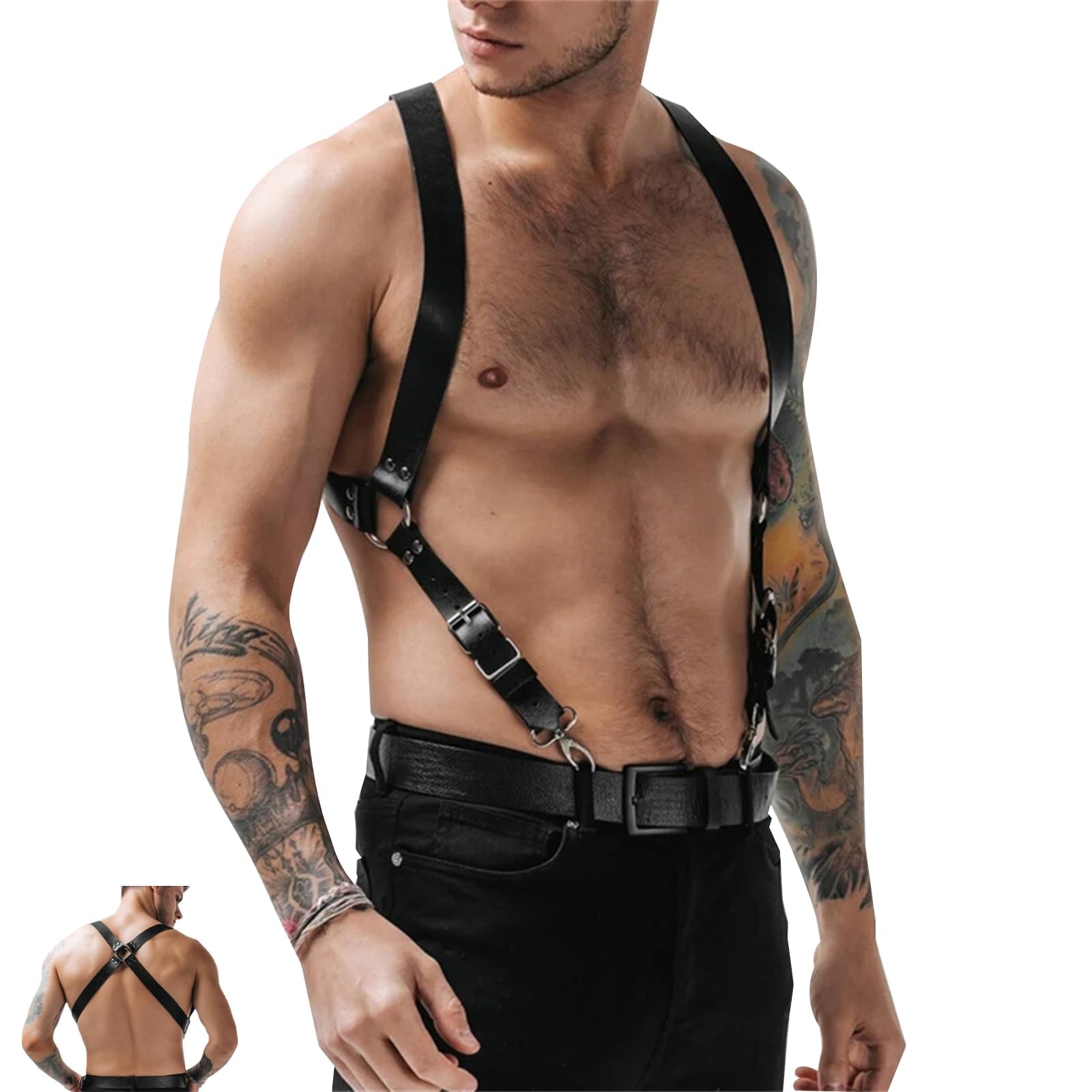 BDSMYOU Harnais pour Homme Punk Body Brust Harnais Hommes Cuir,Sous-vêtements pour Homme,Gothique Vêtements Hommes PU Cuir,Fesseln Costumes Hommes Fétiche Gay Harness (A)