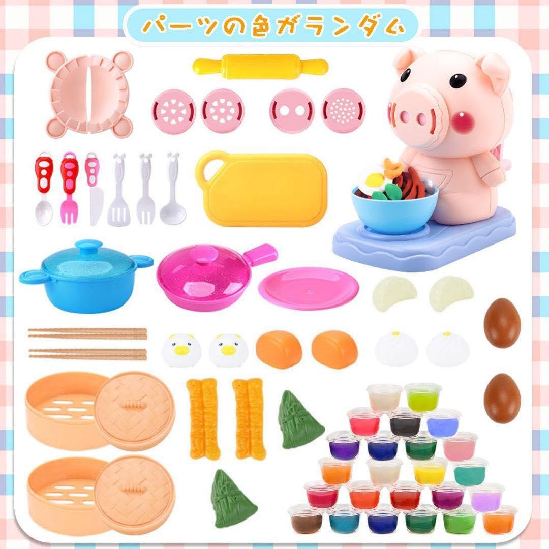 ねんど 粘土 小麦粘土 24色ねんど 中華せいろ 押し型 麺棒 粘土道具, image size:1080x1080