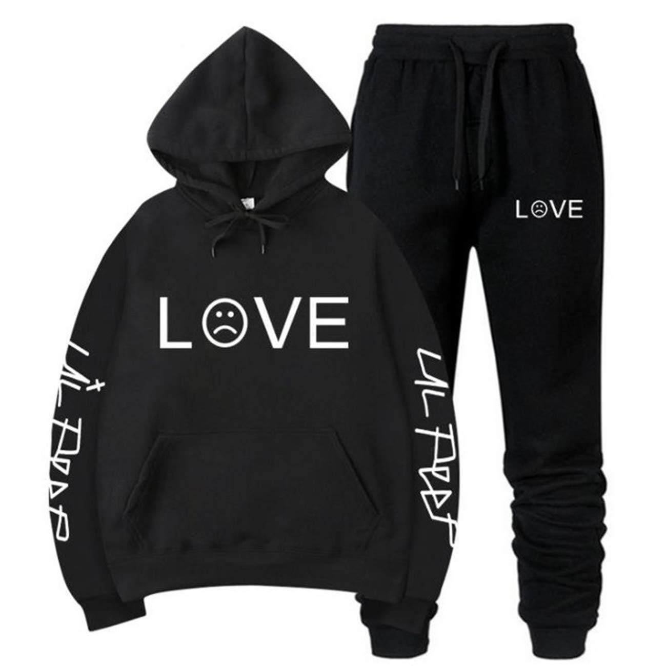 Unisex Lil peep Black Hoodie Sweatpant Love Printed Fashion Sport Hip Hop  Sweatshirt Pocket Jacket Pullover Suit