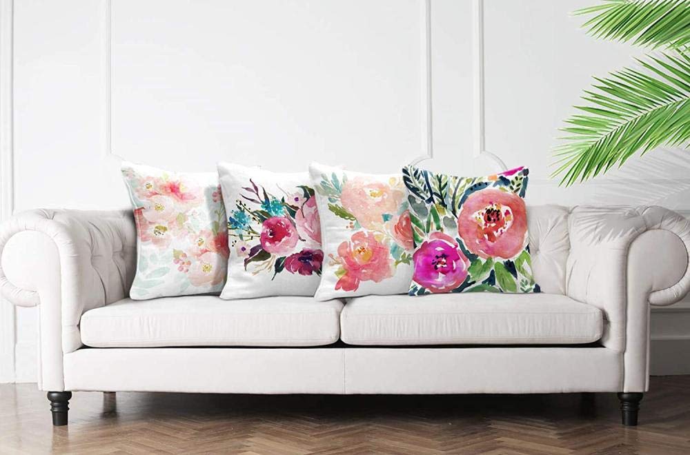 Federa Per Cuscino Quadrata AOYEGO 45x45 Cm Con Rose Ad Acquerello - Elegante Floreale In Cotone E Lino Con Cerniera Nascosta, Per Divano, Camera Da Letto E Decorazione Casa - 4