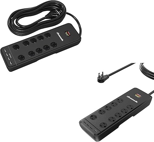 DEWENWILS Regleta de protección contra sobretensiones de 10 salidas con 4 puertos USB