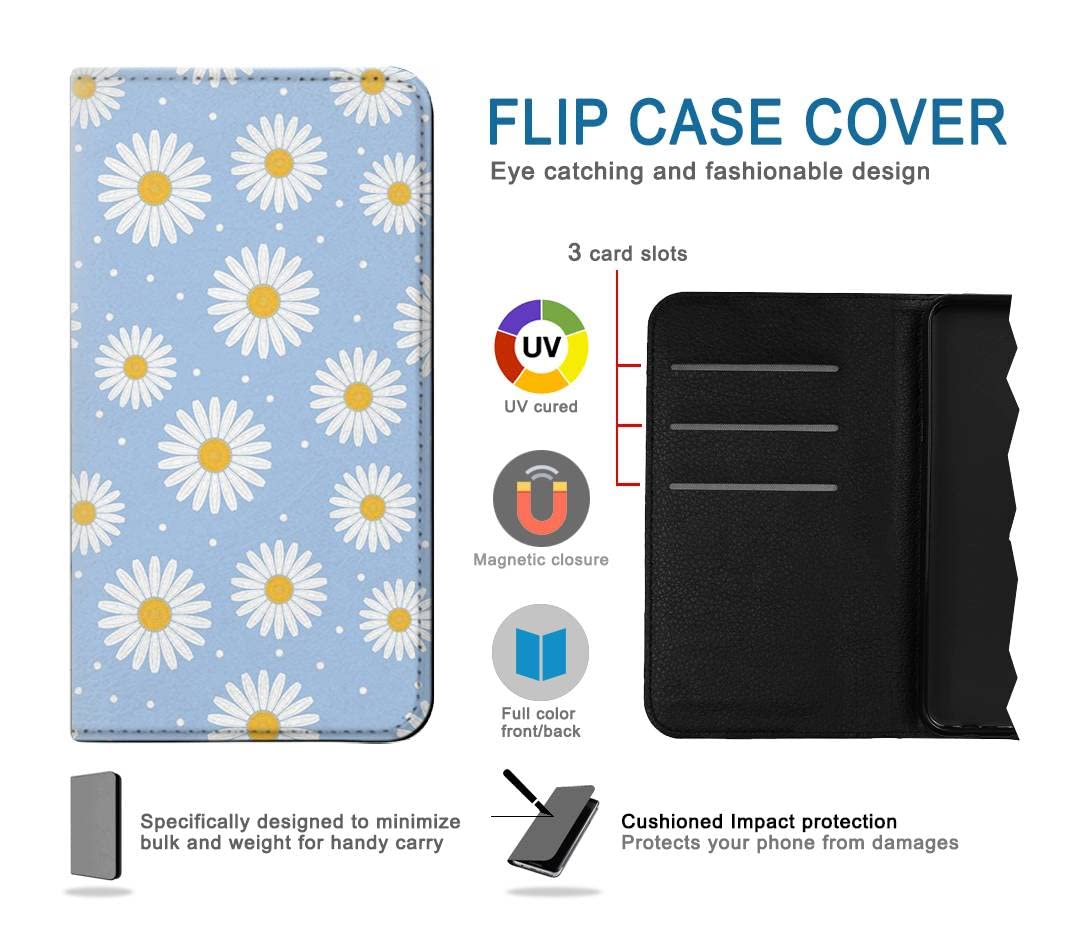 jjphonecase RW3681 Daisy Flowers Pattern PU Leather Flip Case