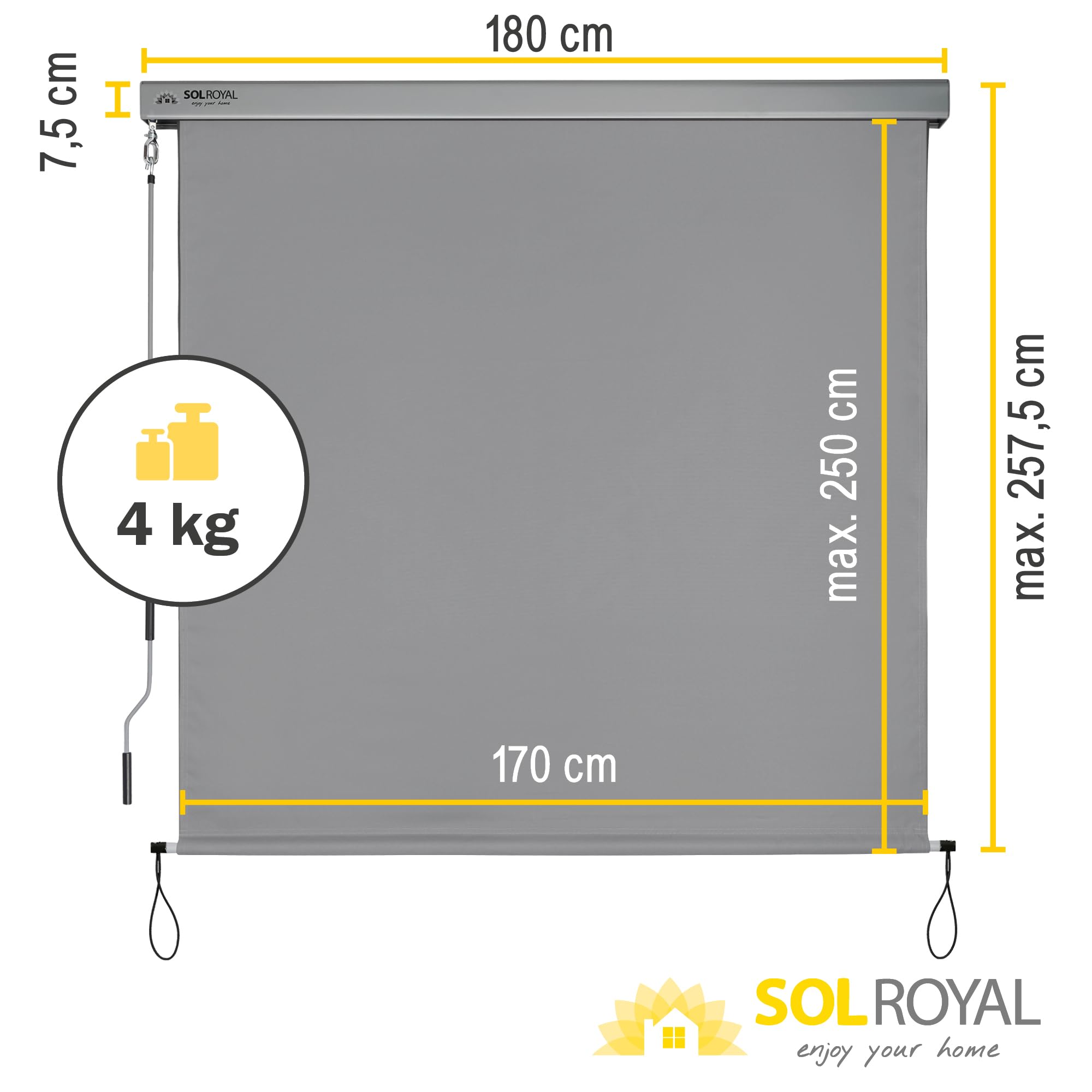 Sol Royal Tenda da sole verticale 180x250 cm MS5 idrorepellente Grigio