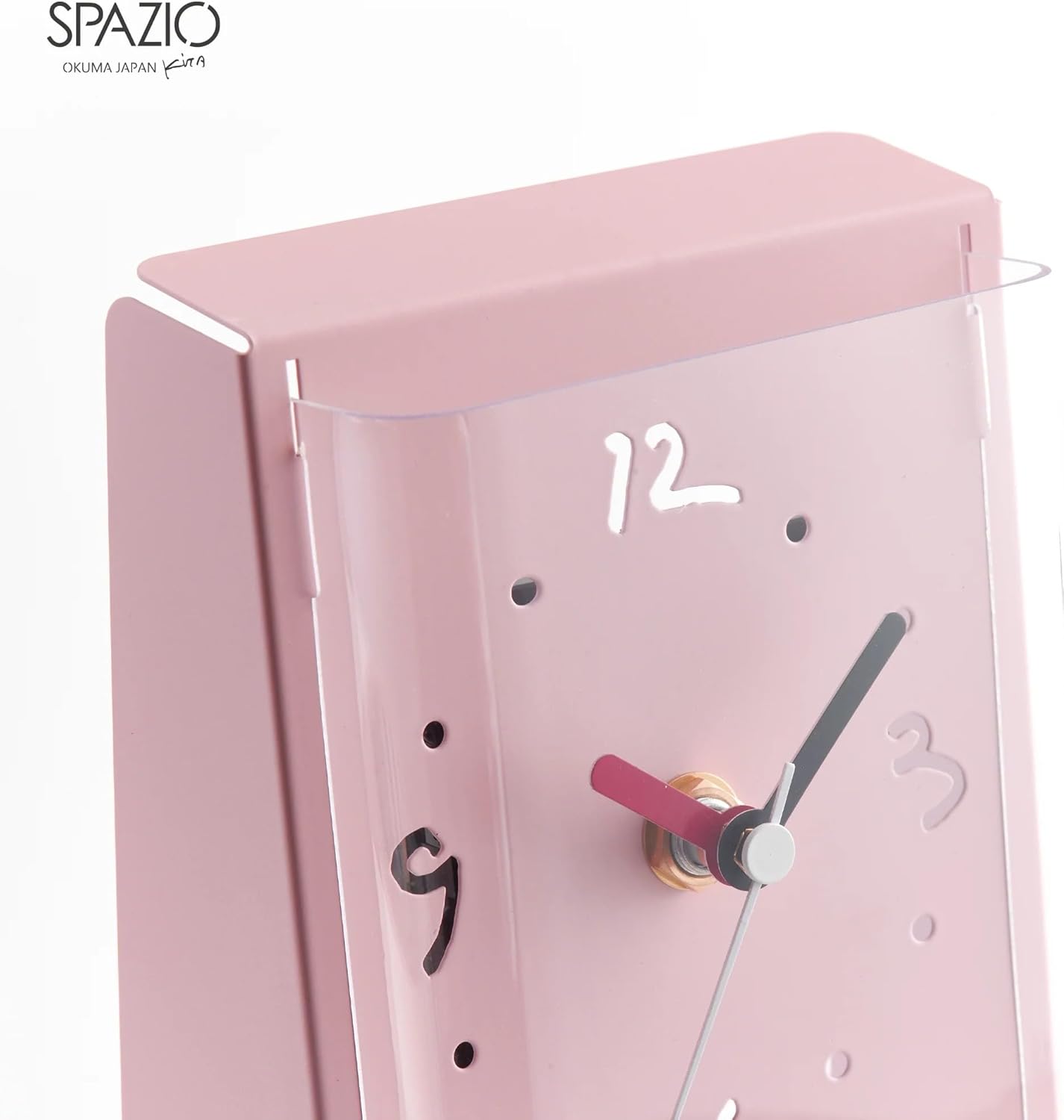 Okuma Japan 649321 Toshiyuki Kita, SPAZIO Table Clock, Rose Pink, 3.5 x 5.5 x 2.4 inches (90 x 140 x 60 mm)