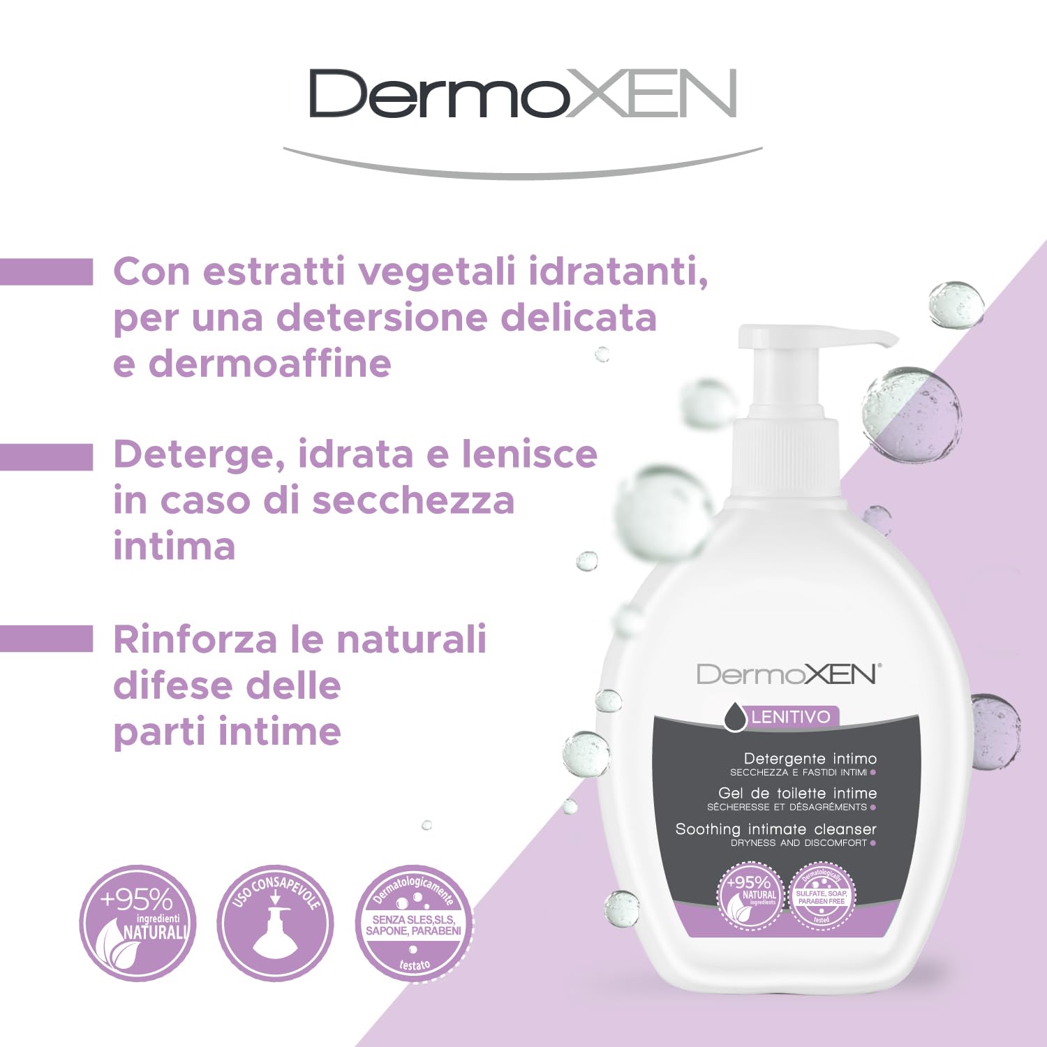 DERMOXEN Detergente Intimo Lenitivo e Idratante per Menopausa | 200ml | Sapone contro secchezza, prurito e arrossamenti. Con aloe vera, fiori di loto e prebiotici. Delicato, per l'uso quotidiano