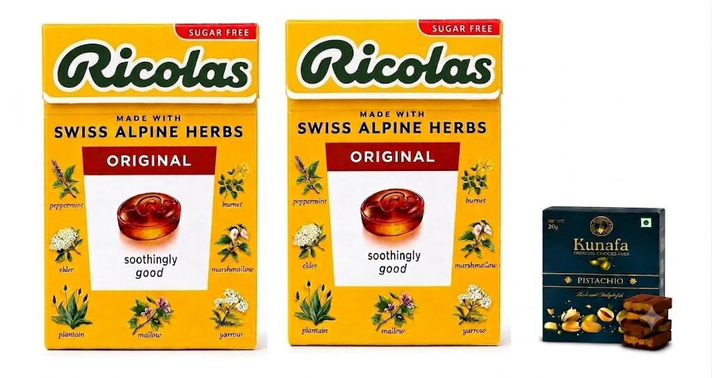 Ricolas Original Sugar Free Candy with Swiss Alpine Herbs (2 Pack) 27.5g Each With Free Flavourito Kunafa Pistachio Chocolate Bar, 20g By Decadent Foods (Imported Switzerland)-image-25
