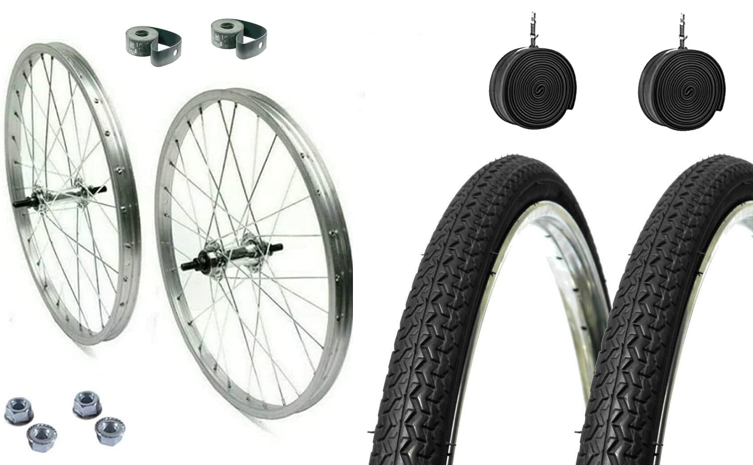 Coppia Ruote Bici Complete 26” x 1 3/8 – Cerchi + Copertoni + Camere d’Aria – City Bike/Olanda Passeggio – Alluminio/Acciaio – Con Dadi di Fissaggio e Flap Inclusi