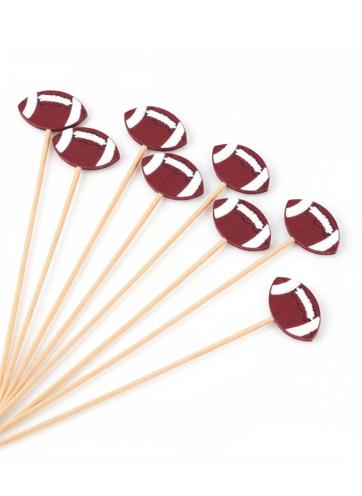 Football Party Picks, 100 PCS Wooden Football Picks Toothpicks for Appetizers, Cocktail Parties, Buffets, Brown and White Sports Theme