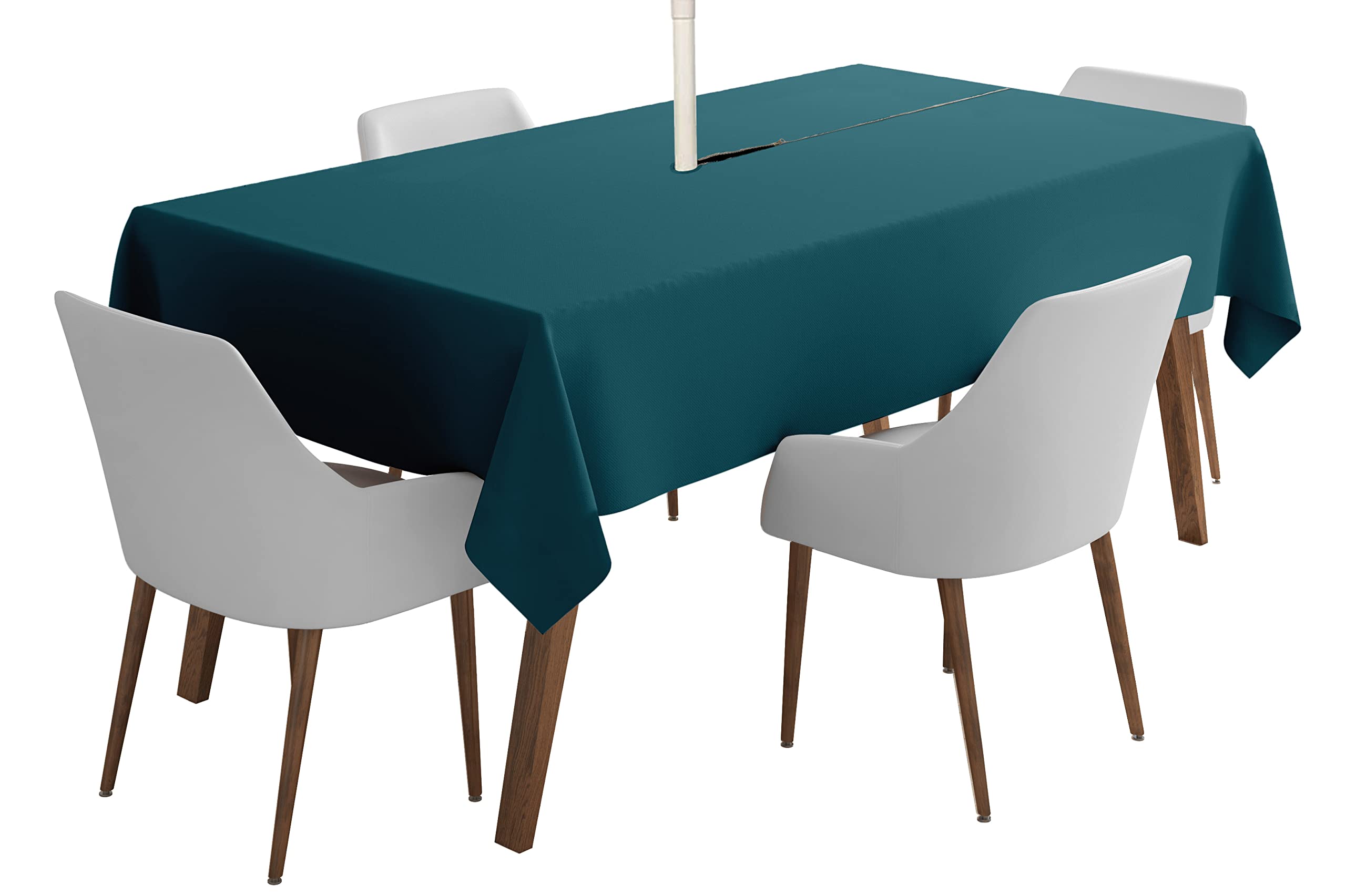 Vargottam Indoor/Outdoor Tablecloth 58" x 82" Inch Rectangular Tablecloth with Umbrella Hole & Zipper, Waterproof Patio Table Cloths, Spring/Summer Table Covers for Backyard/BBQs - Teal Blue — image 1