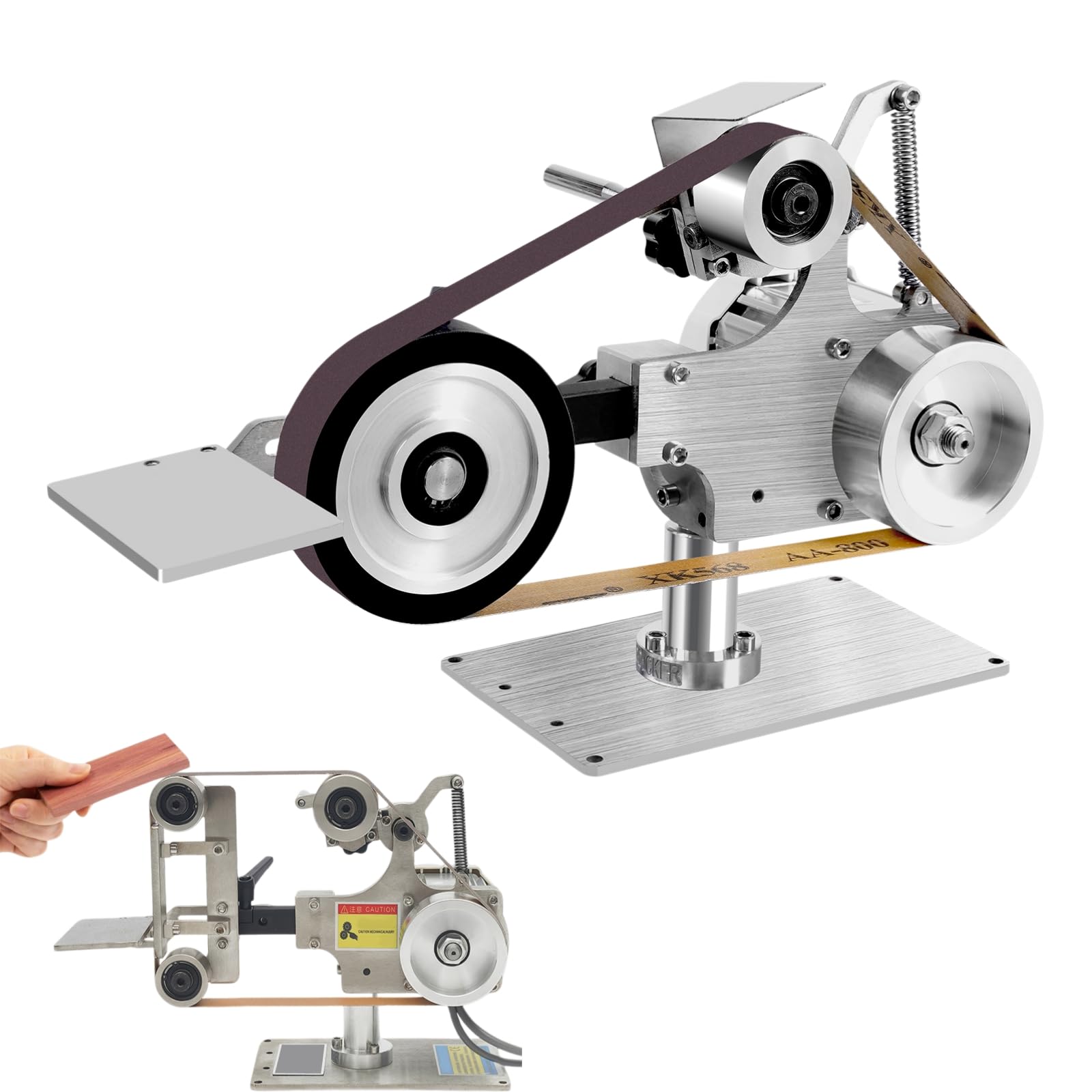 Mini Bandschleifer 550W 5000rpm | 3,9 Zoll Rolle & Flachrahmen 90° drehbar | Bandschleifmaschine mit bürstenlosem Motor | stufenlose Drehzahl & Digitalanzeige | für Metall, Holz, Kunststoff & Schmuck