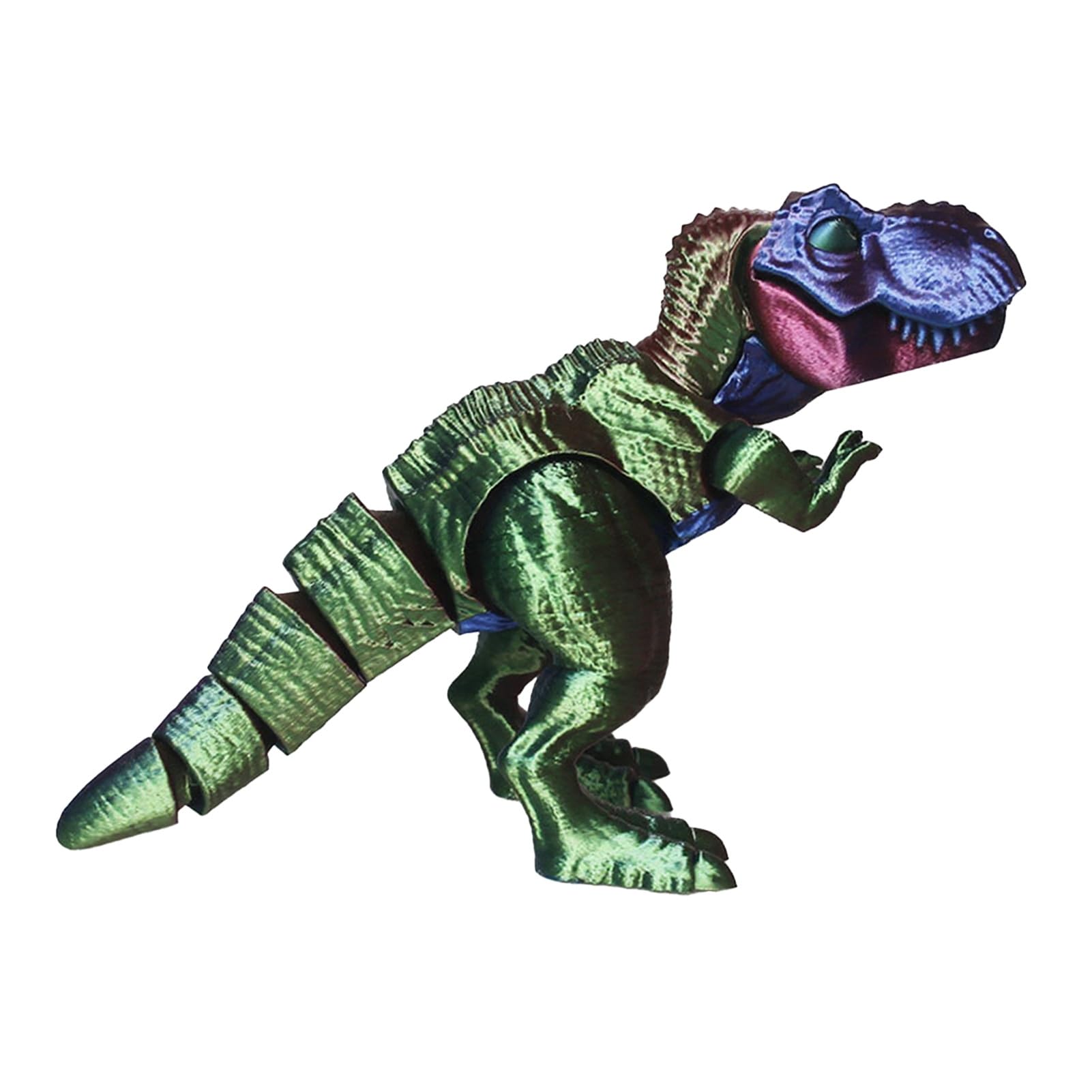3D Printed T-Rex Dinosaur Skeleton, 9cm Articulated Dino Bones Toy, Interchangeable Skull, Anatomically Precise Rainbow PLA, Fidget Gift for Dinosaur Lovers, Pocket Prehistoric Model Green