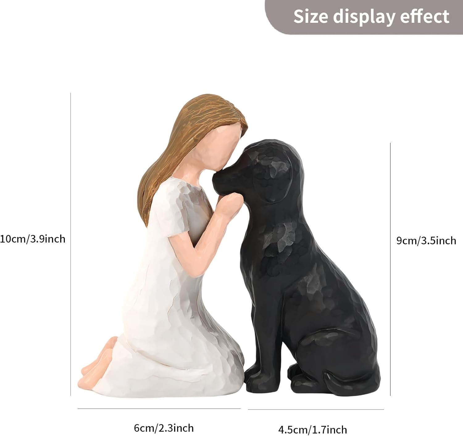 Pet Memorial Figurine for Dog Lovers, Hand-Painted Black Dog Statue, Girl and Pet Keepsake, Friendship Remembrance Gift, Sympathy Memorial for Loss of Beloved Pet（Black）