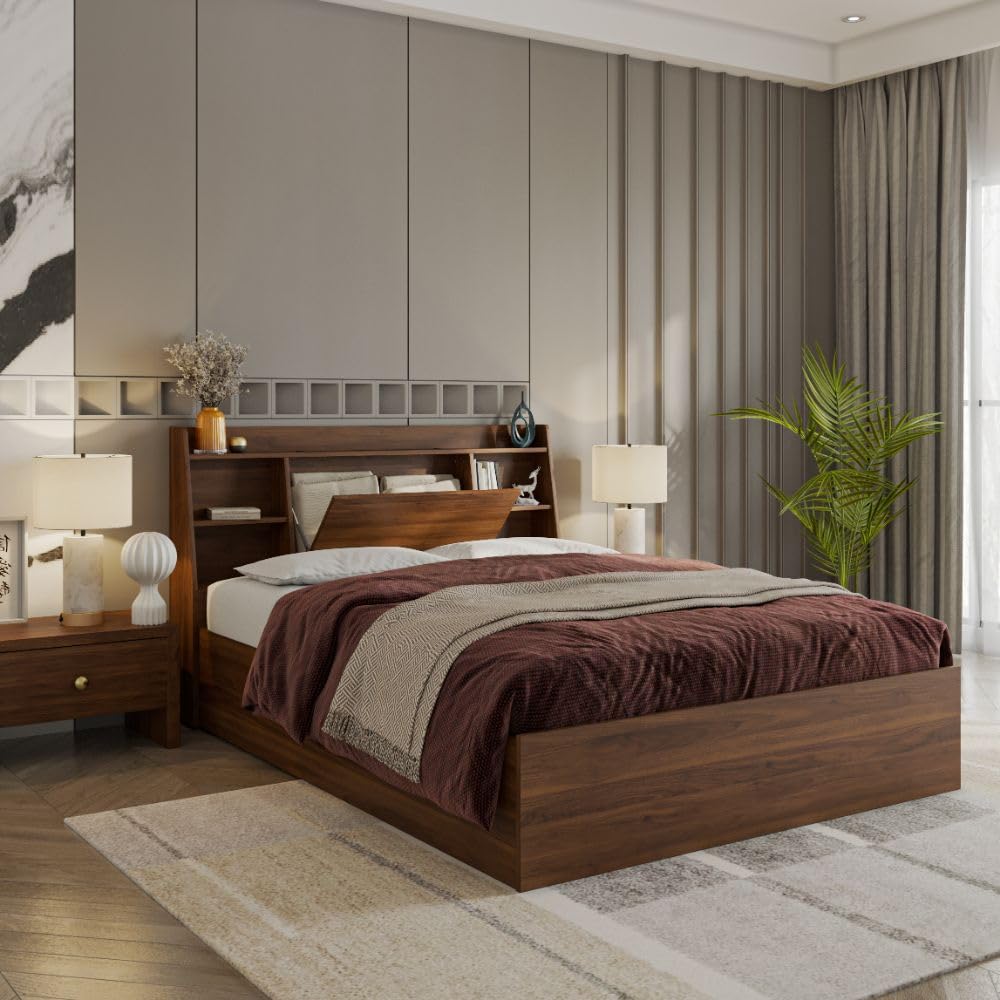 Wakefit Bed | Queen (78 X 60) Engineered Wood Bed with Storage, 3 Year Warranty | - Venus - Columbian Walnut