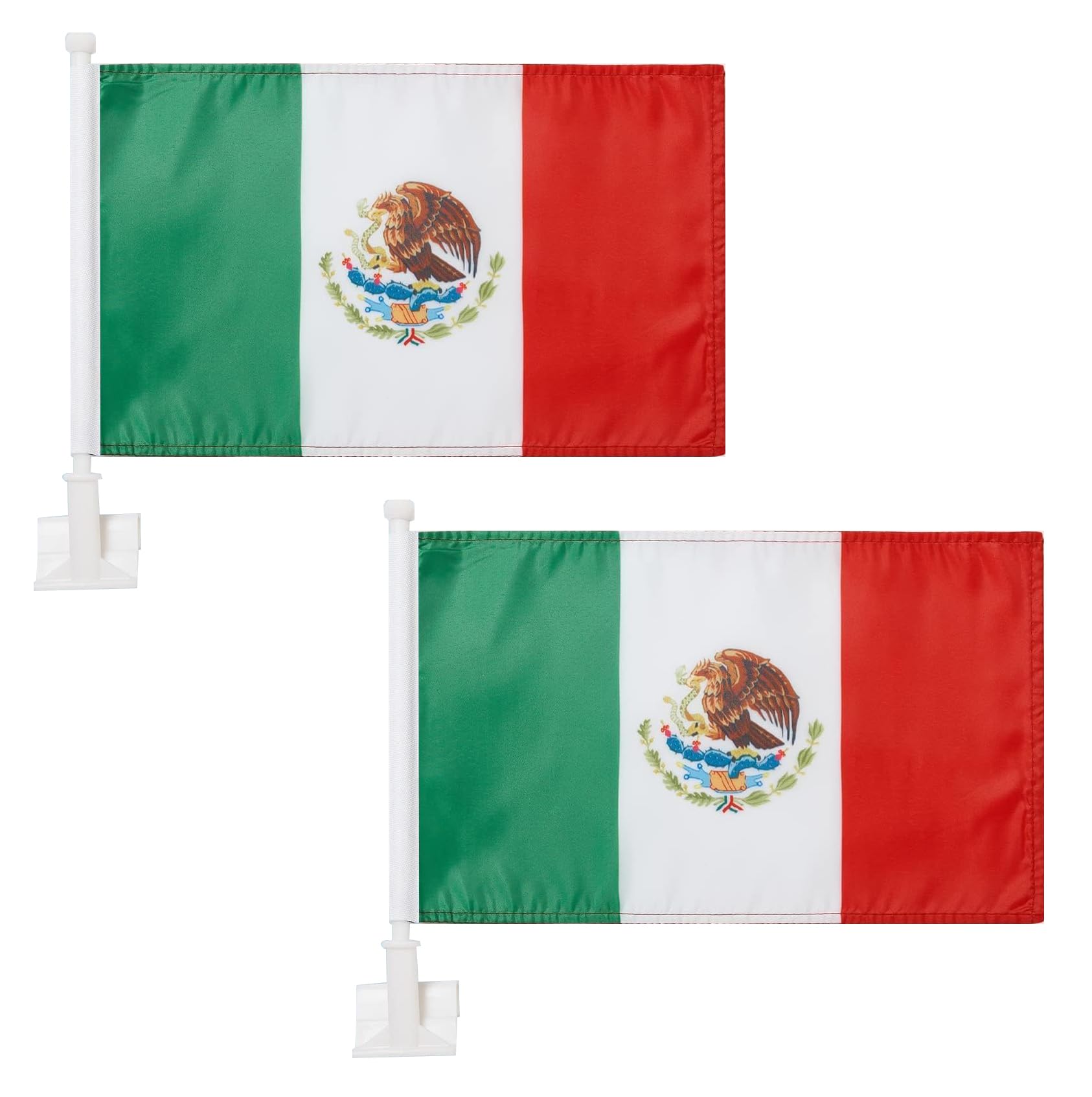 Kind Girl 2 Pack Mexico Mexican Car Flags, 14 inch Flagpole with Window Clip, 16 x 10 inch Double Sided Polyester Flag, Suitable for Car, Home, Room,