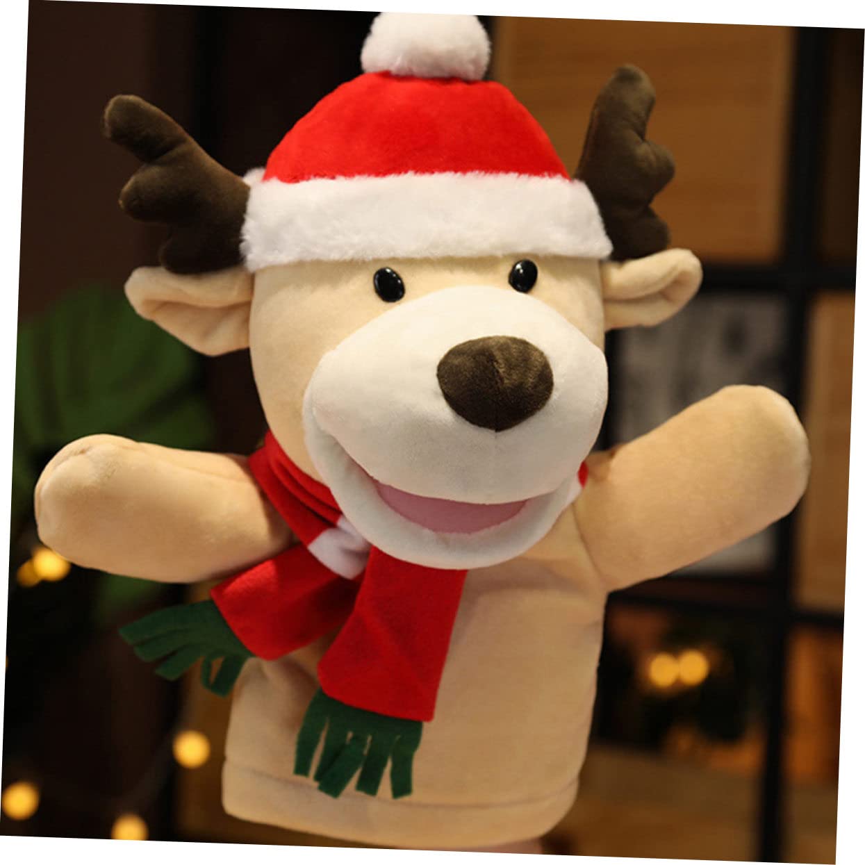 Hohopeti Juguetes de Peluche Marioneta de Mano Adorable Forma de Ciervo Navideño para Padres Hijos Títere de Dedo para Juguete Navideño Títere de Ciervo para Interactivo