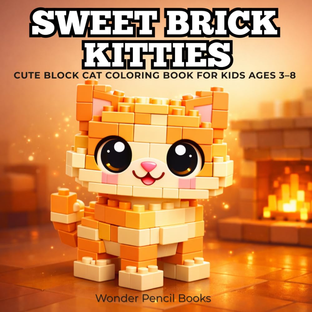 Sweet Brick Kitties: Cat Coloring Book for Kids Ages 3–8: Adorable Block-Style Kitten Coloring Pages for Boys and Girls (Brick World)